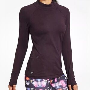 Athleta Women's Superluxe Half Zip Pullover Mock Top Wild Raisin Color Size XS